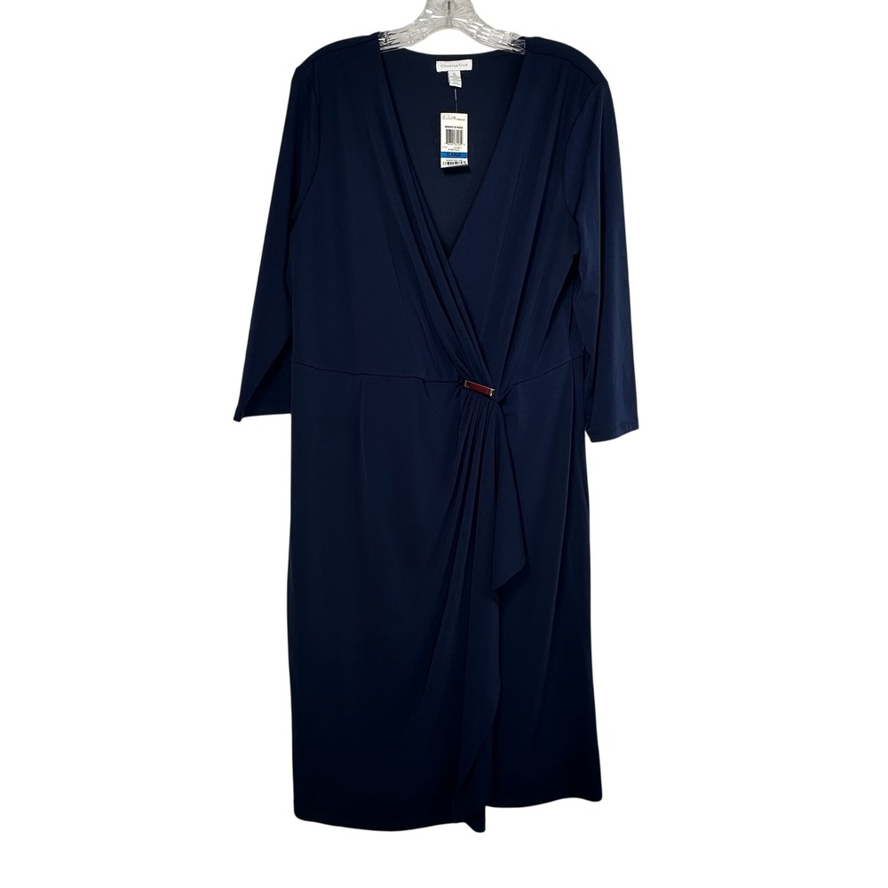 Charter Club Womens XL Intrepio Blue Faux Wrap Dress 3/4 Sleeve 113078814 New